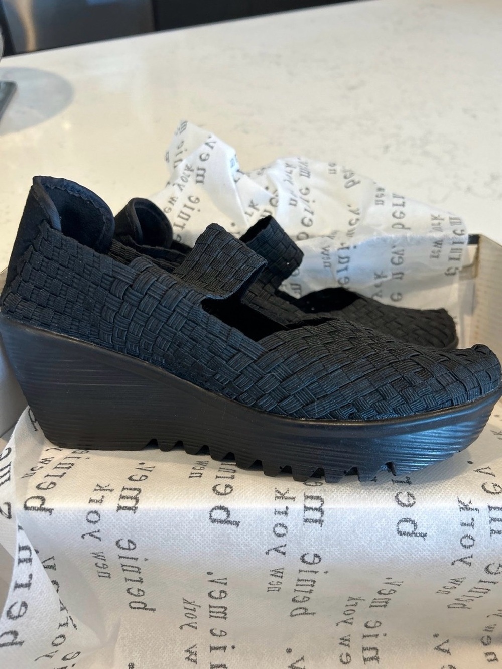 bernie mev. Black Woven Wedge Mary Jane